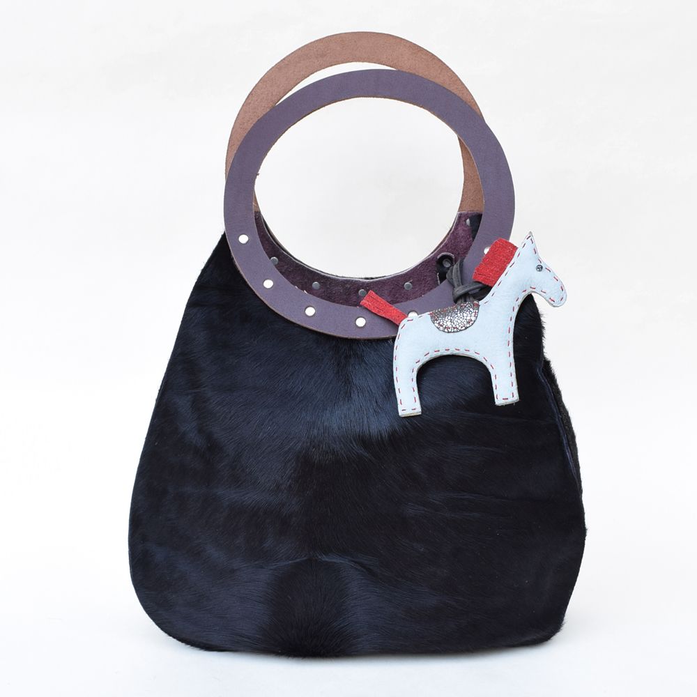 Black Hair-On Cowhide Pear Bag