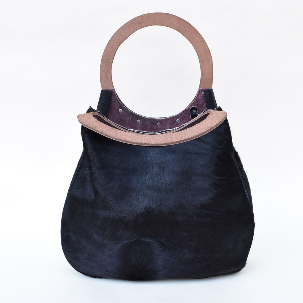 Black Hair-On Cowhide Pear Bag