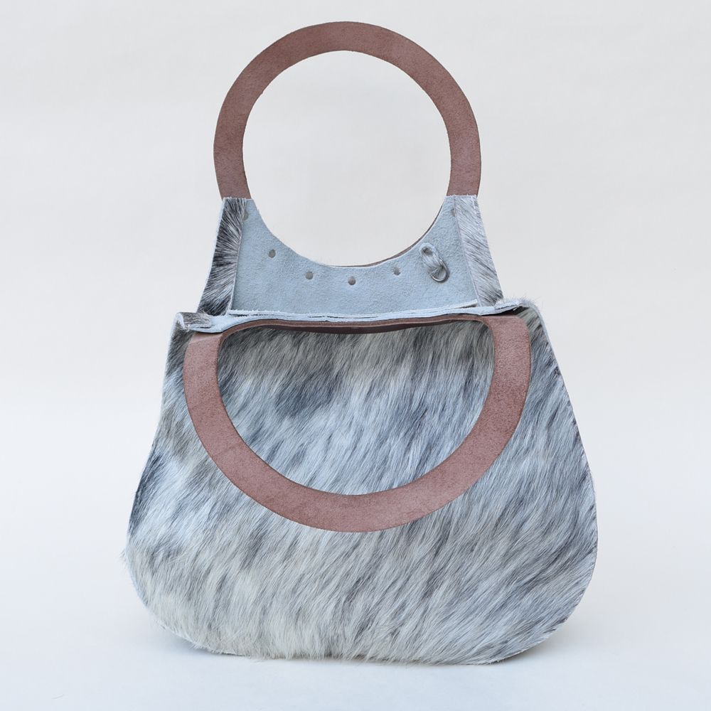 Grey Hair-On-Hide Pear Bag