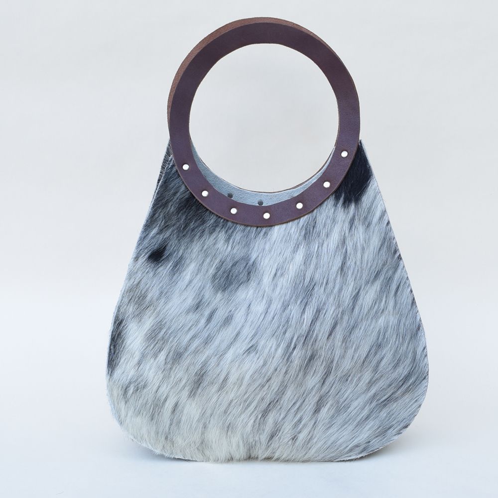 Grey Hair-On-Hide Pear Bag