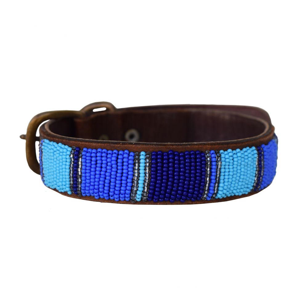 Wide Stripe Blue Dog Collar