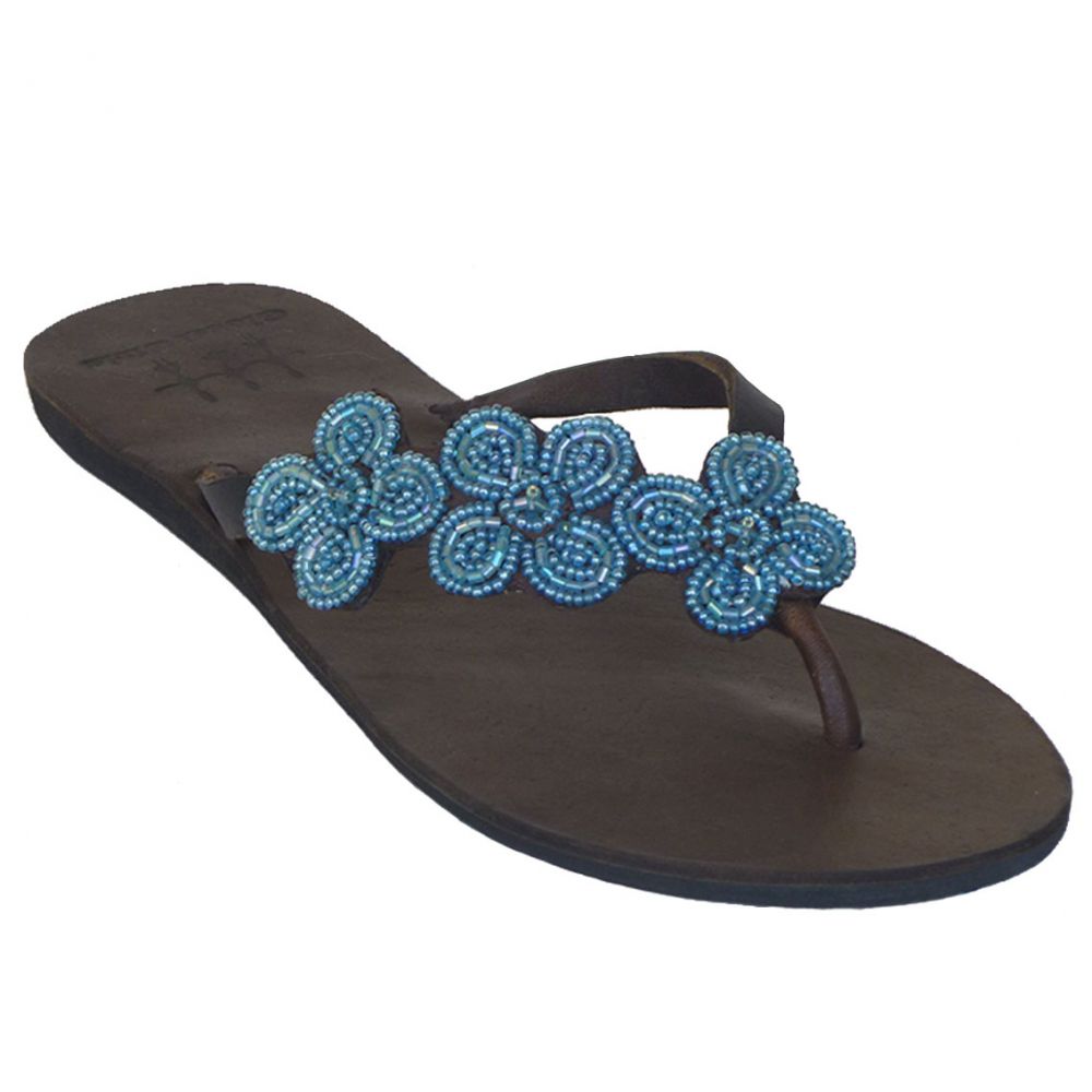 3 Flower Turquoise Sandals Sandals Women's