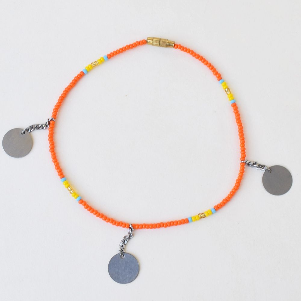Anklet, Orange With Silver Charms