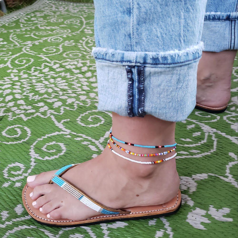 Anklet, Turquoise With Silver Charms