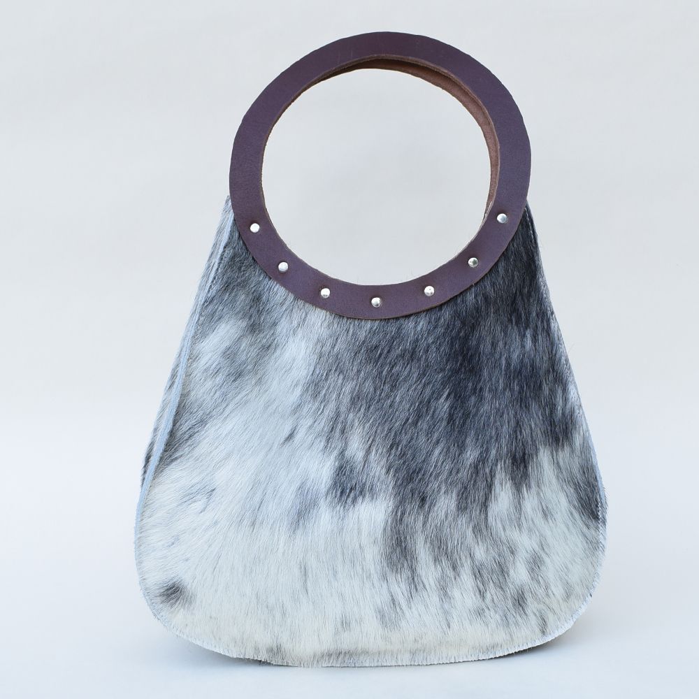 Grey Hair-On-Hide Pear Bag