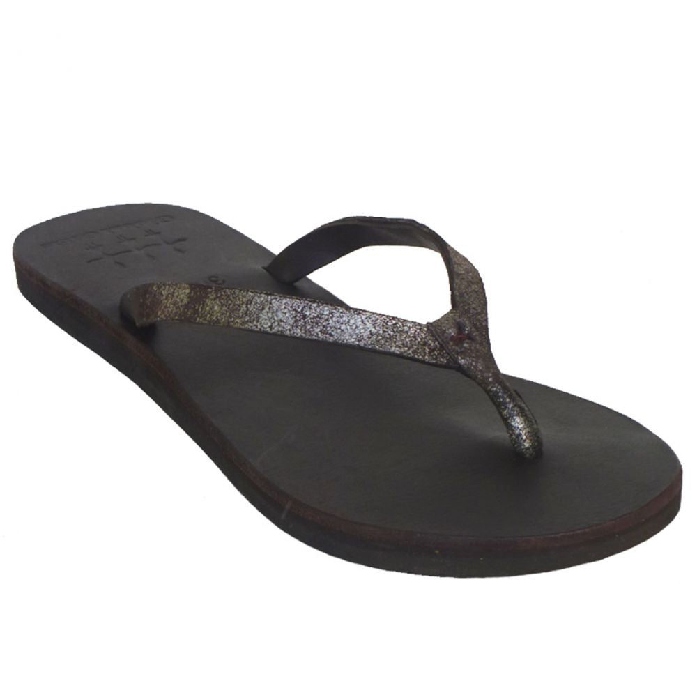 Leather Flip Flop Antique Silver Sandals
