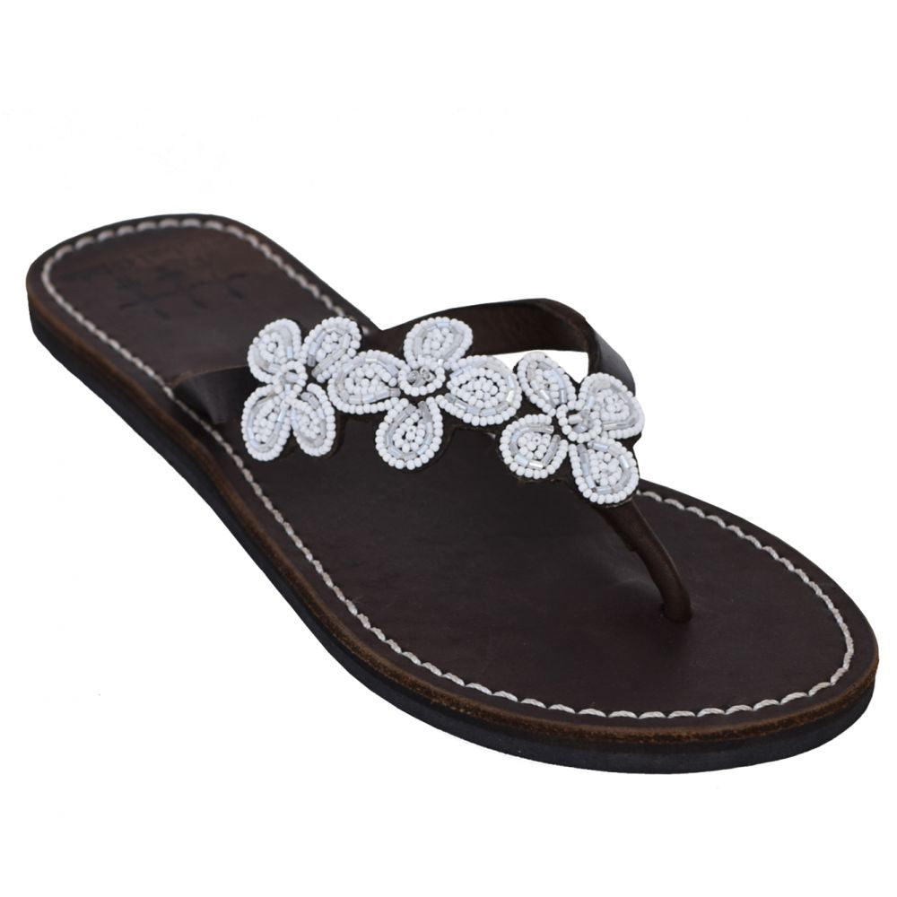 3 Flower White Sandals