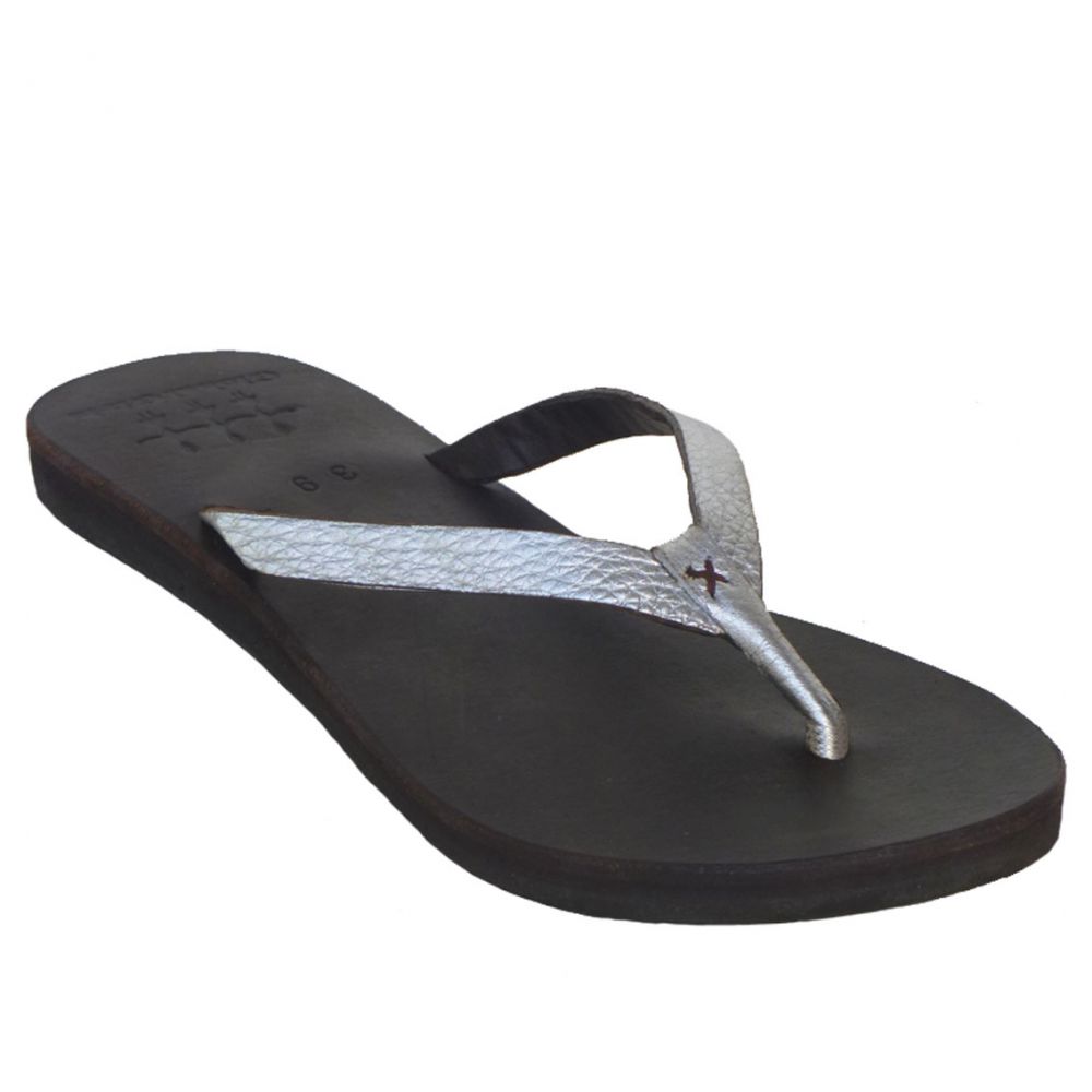 Leather Flip Flop Silver Sandals Sandals Women's